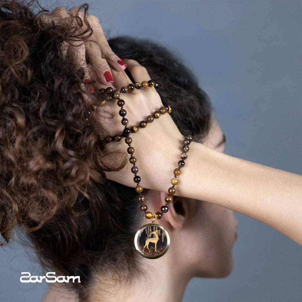 گردنبند زنانه غزال با ورق طلا و سنگ سری لاکت - 3