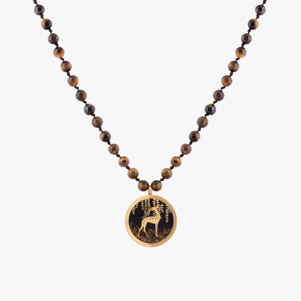 10000007 گردنبند زنانه غزال با ورق طلا و سنگ سری لاکت - 1