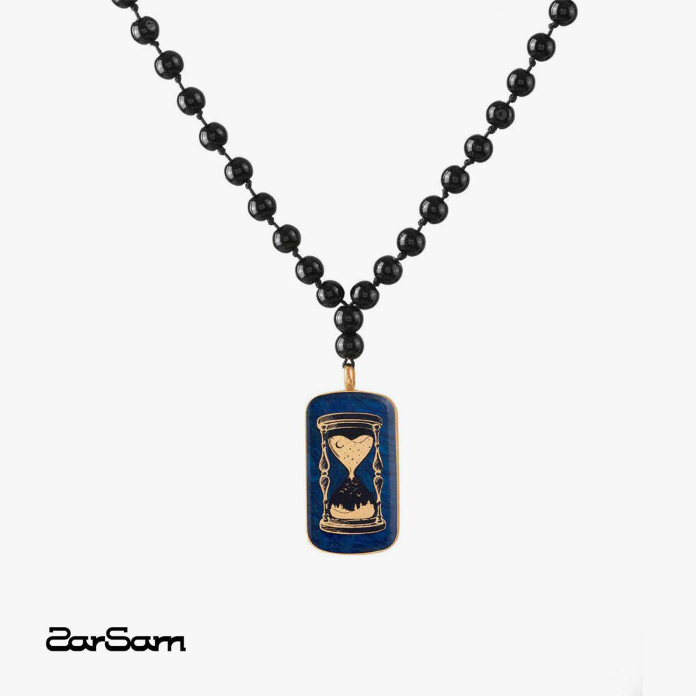 10000021 گردنبند زنانه ساعت شنی با ورق طلا و سنگ سری ایستا - 1