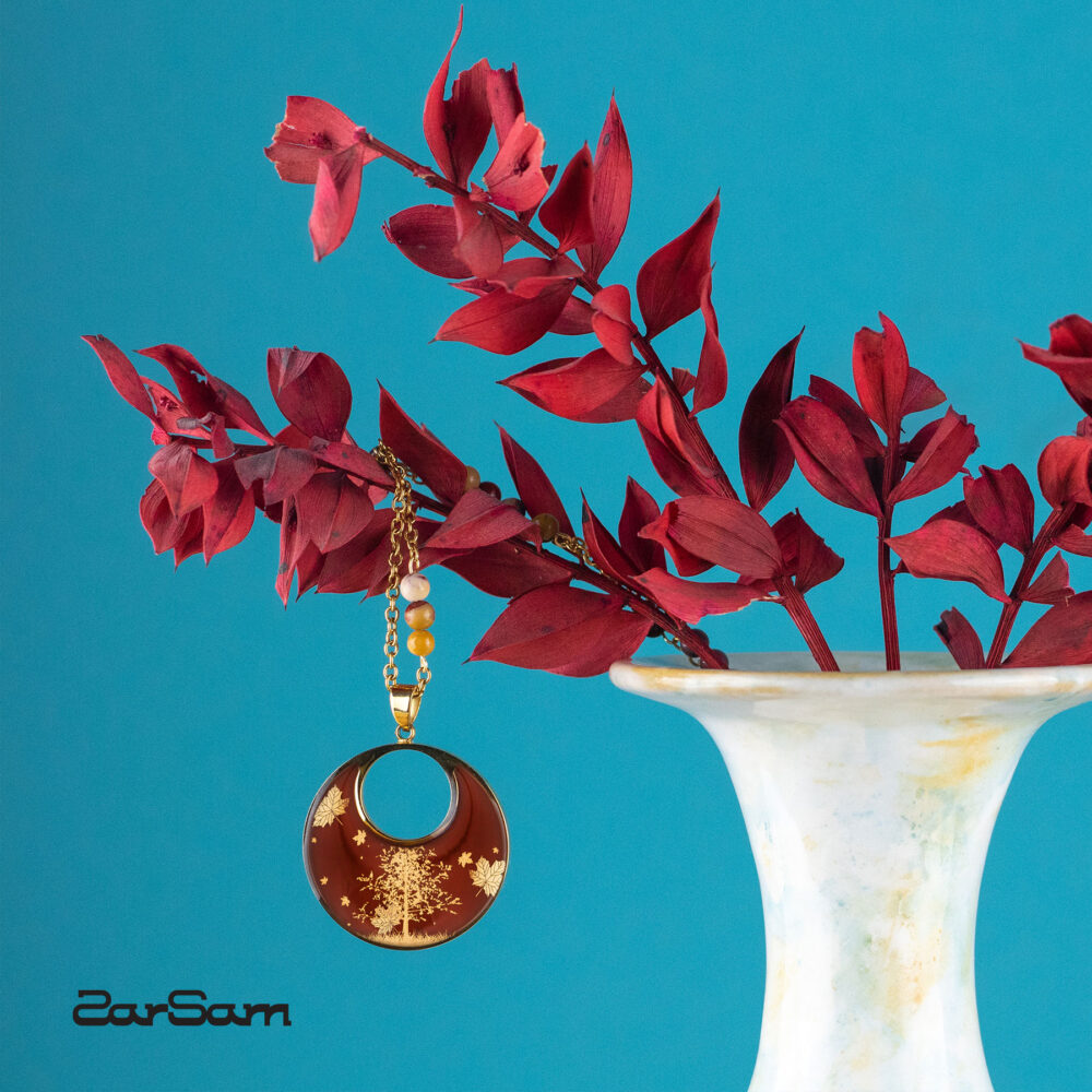 گردنبند زنانه پاییز با ورق طلا و زنجیر سری آیلا - 3