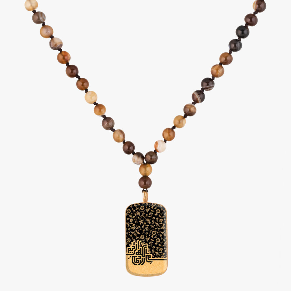 گردنبند زنانه بسم الله با ورق طلا و سنگ سری ایستا - 1