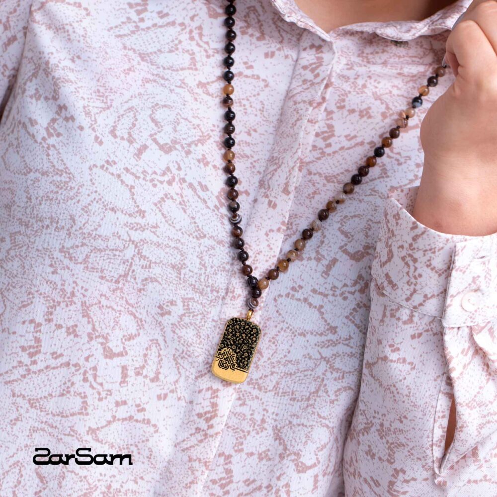 گردنبند زنانه بسم الله با ورق طلا و سنگ سری ایستا - 3