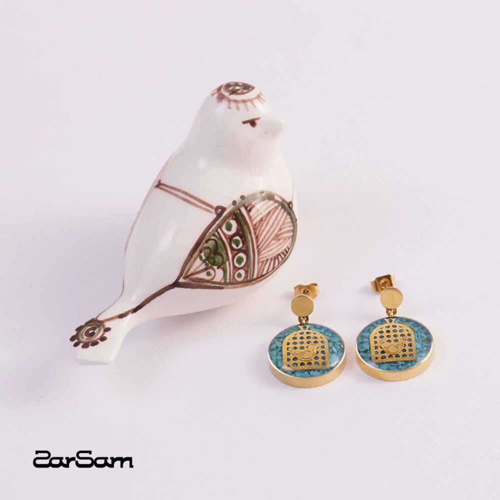 گوشواره زنانه مرغ آمین با ورق طلا سری مانی کلاسیک - 3