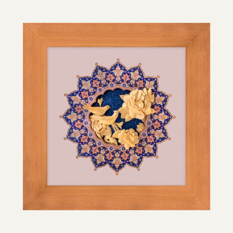 تابلو طلا طبیعت نقاشی گل و مرغ