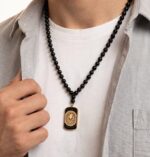 گردنبند مردانه عقاب با ورق طلا و سنگ سری ایستا