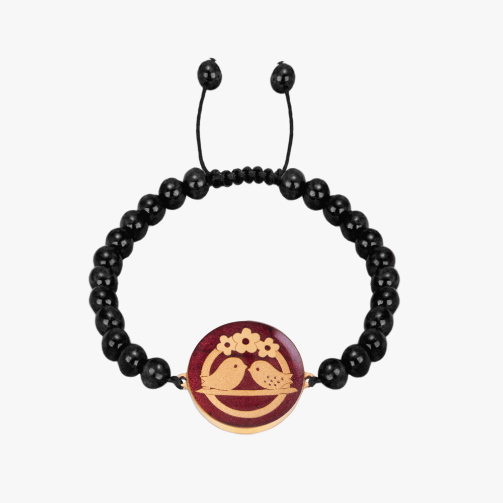 10007761 دستبند زنانه مرغ عشق با ورق طلا و سنگ سری مانی کلاسیک - 1