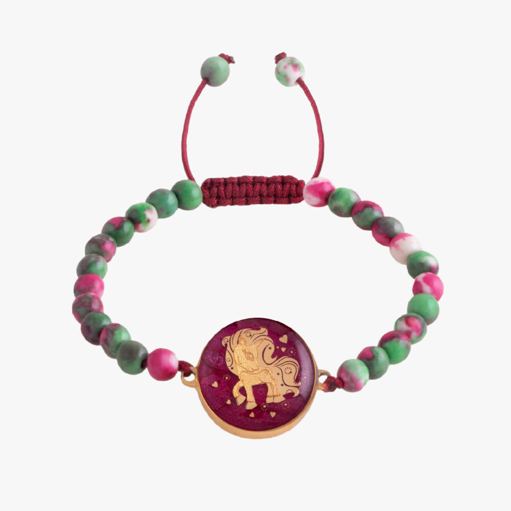 دستبند بچه گانه یونیکرن با ورق طلا و سنگ سری مانی کلاسیک - 1