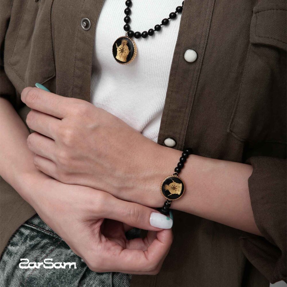 گردنبند مردانه تاج با ورق طلا و سنگ سری مانی گره ای - 2