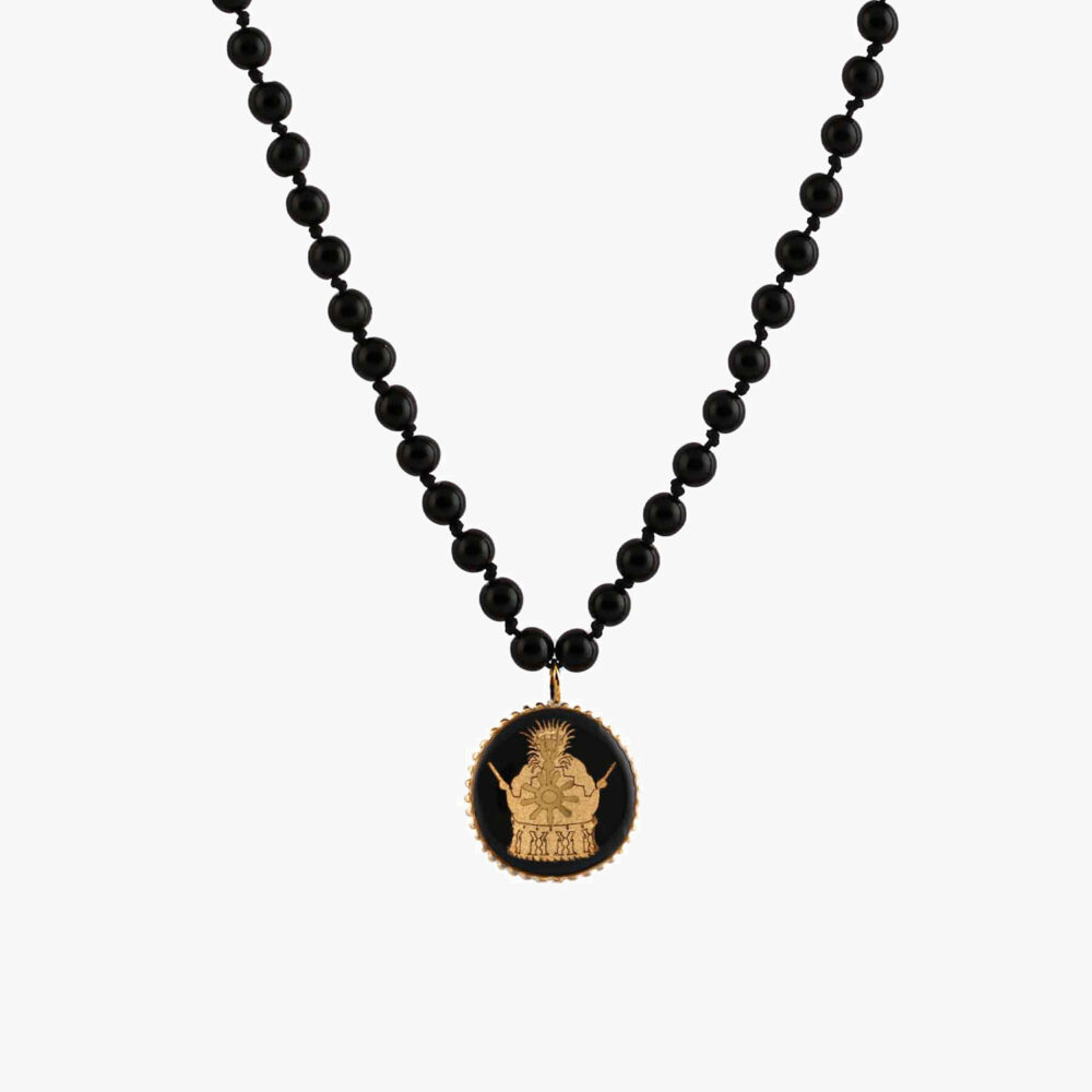 10008718-W-1.jpg گردنبند مردانه تاج با ورق طلا و سنگ سری مانی گره ای - 1