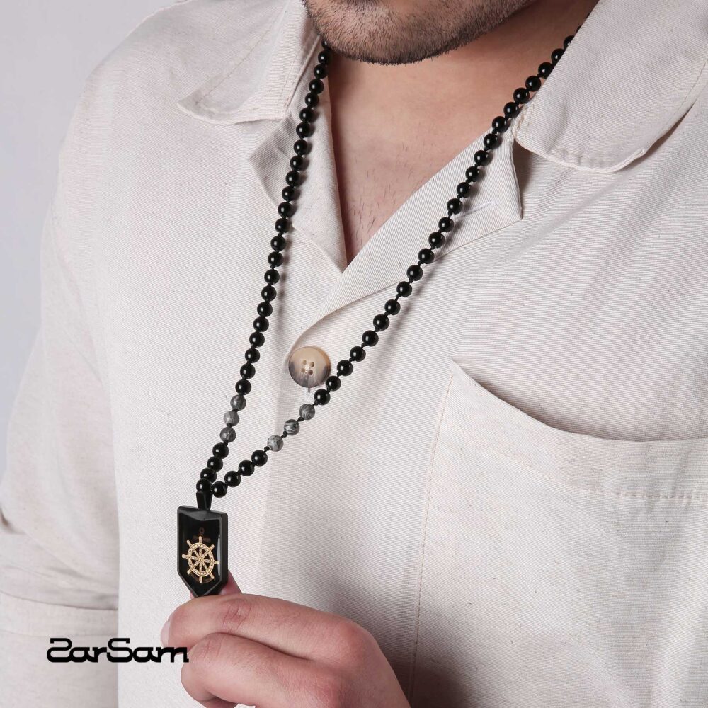 گردنبند مردانه لنگر با ورق طلا و سنگ سری پیکان - 4