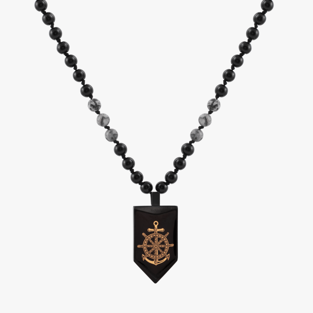 10012425 گردنبند مردانه لنگر با ورق طلا و سنگ سری پیکان - 1