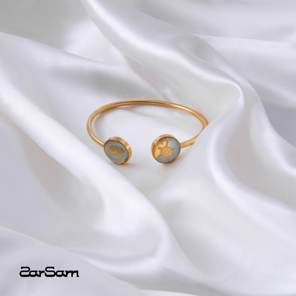 دستبند بنگل زنانه ساحل با ورق طلا سری مهرسا - 2