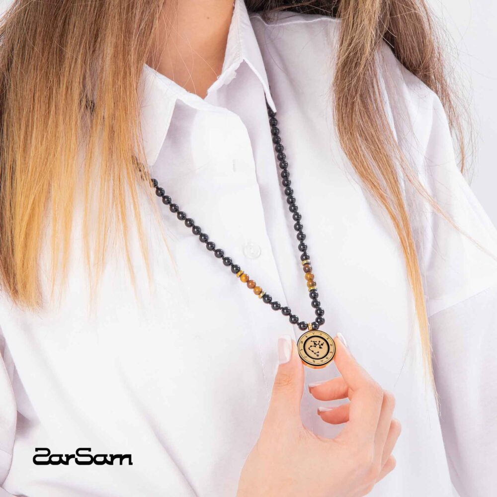 گردنبند یونیسکس آذر زودیاک با ورق طلا و سنگ سری مانی کلاسیک - 2