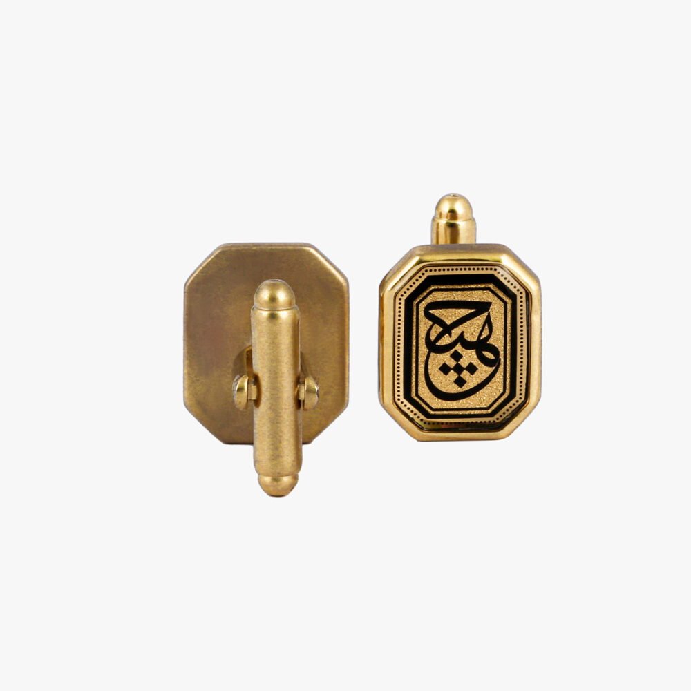 دکمه سردست مردانه هیچ با ورق طلا سری خشتی - 2