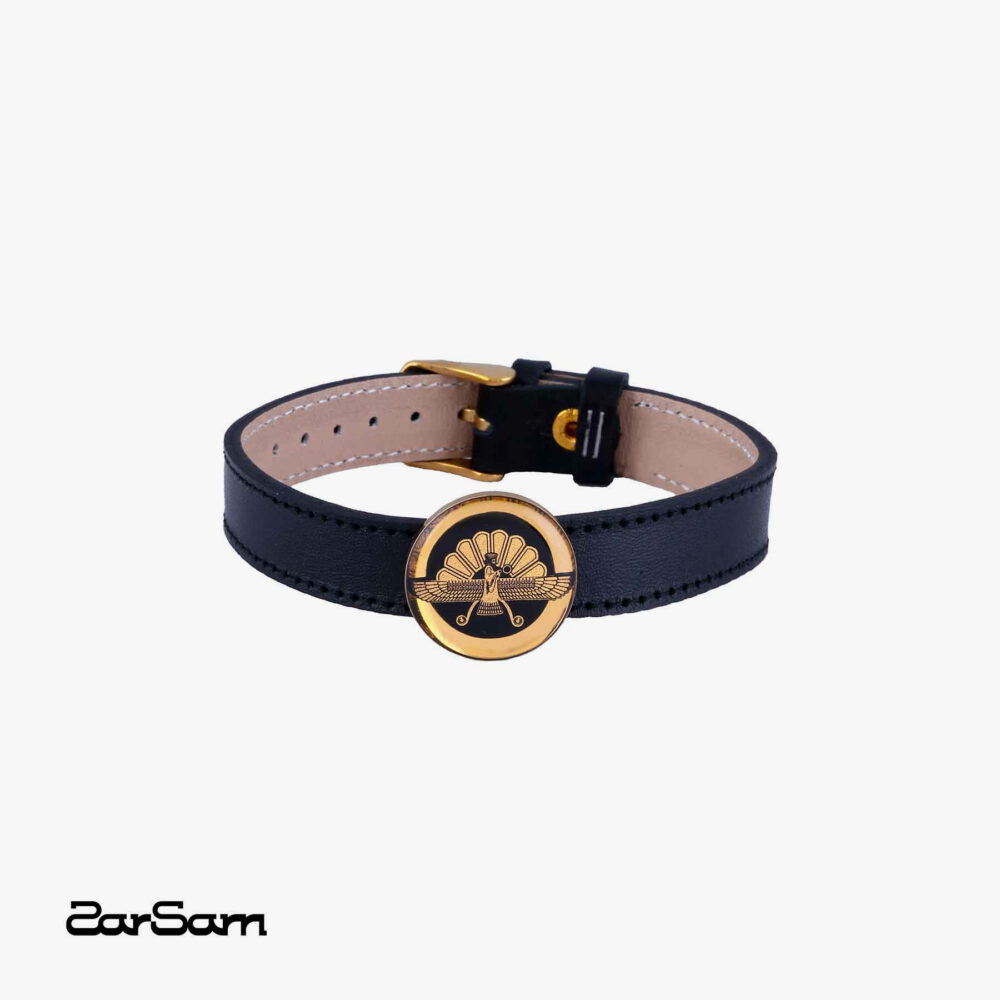 دستبند مردانه فروهر با ورق طلا و چرم سری جهان - 1