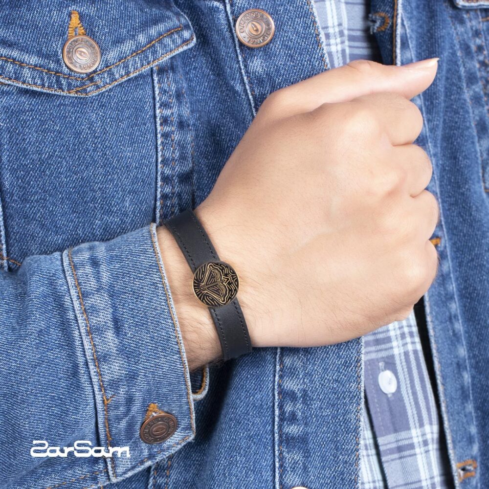 دستبند مردانه آذر با ورق طلا و چرم سری سپهر - 3