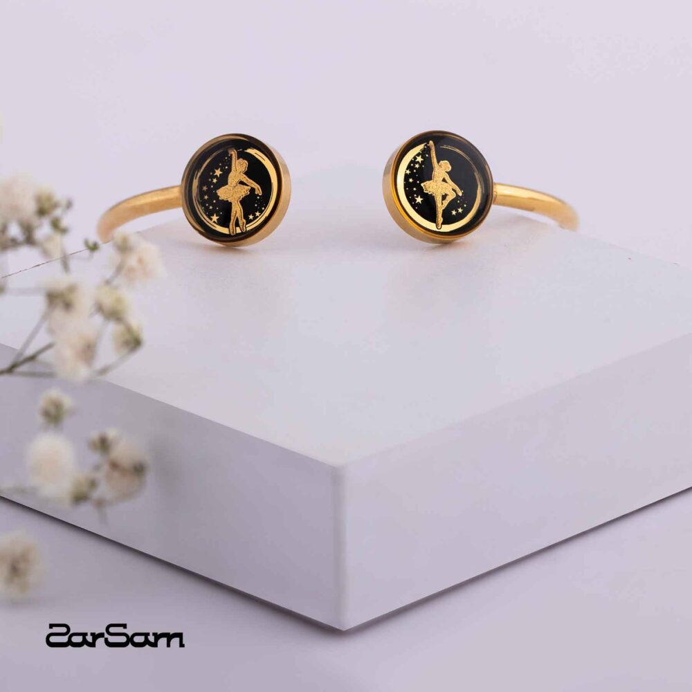 دستبند بنگل زنانه بالرین با ورق طلا سری مهرسا - 3