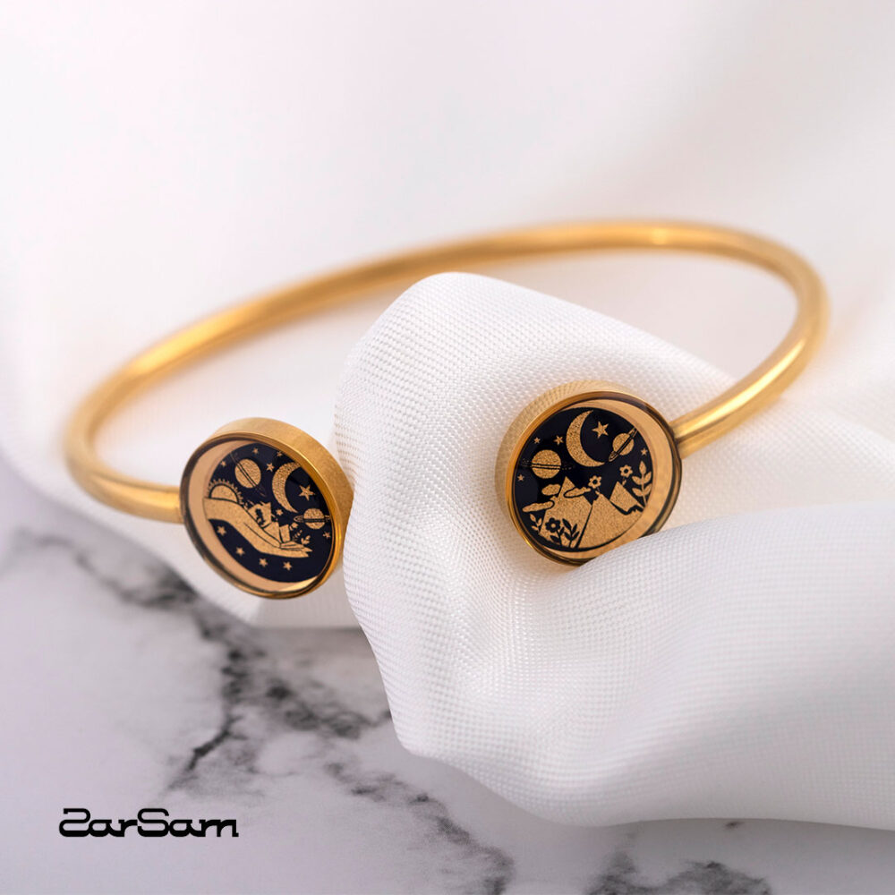 دستبند بنگل زنانه جهان من با ورق طلا سری مهرسا - 3