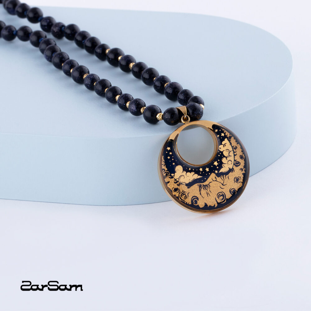 گردنبند زنانه ماهرخ با ورق طلا و سنگ سری آیلا - 2