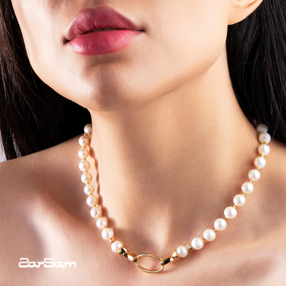 گردنبند مروارید زنانه یاسمن با آبکاری طلا سری زروار - 4
