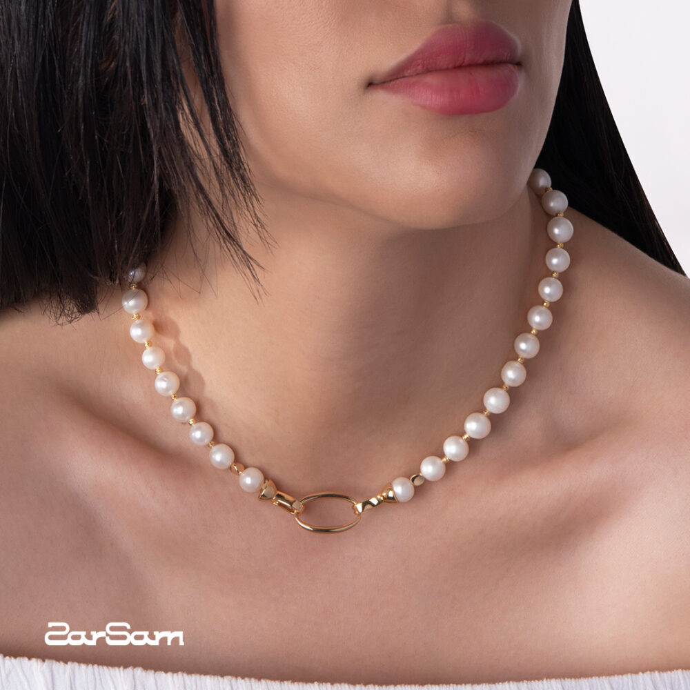 گردنبند مروارید زنانه یاسمن با آبکاری طلا سری زروار - 5