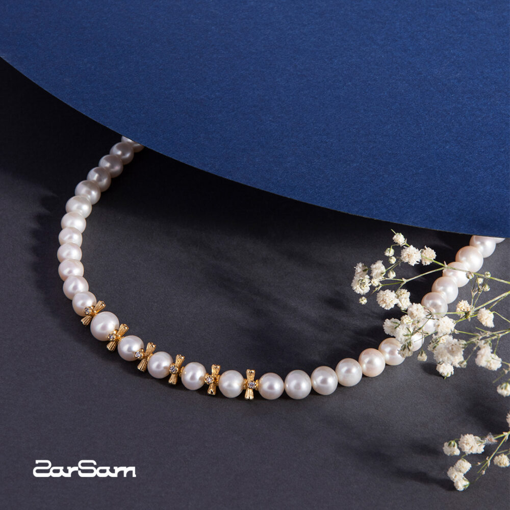 گردنبند مروارید زنانه نسترن با آبکاری طلا سری زروار - 2