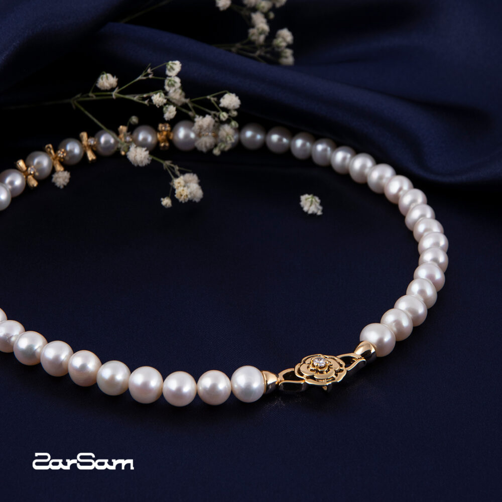 گردنبند مروارید زنانه نسترن با آبکاری طلا سری زروار - 3