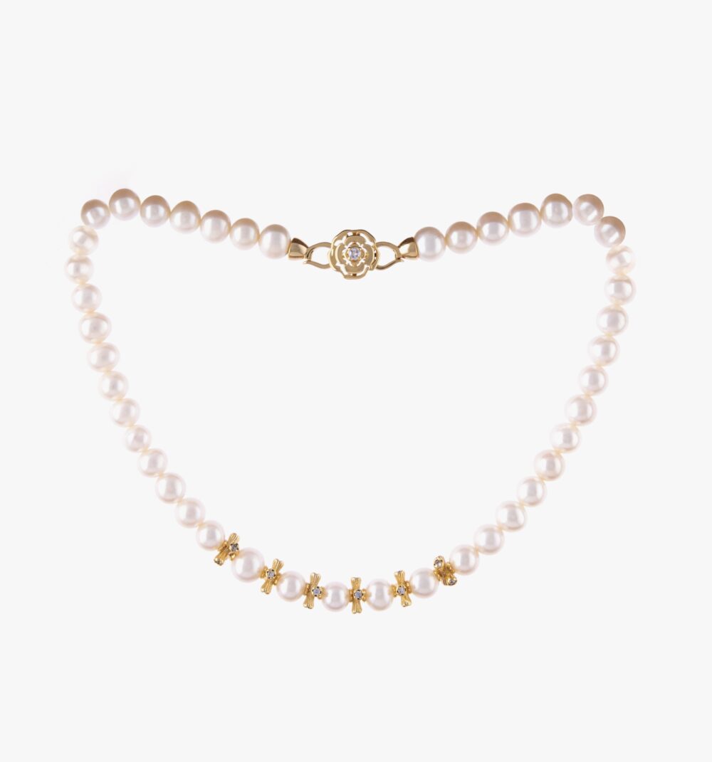 گردنبند مروارید زنانه نسترن با آبکاری طلا سری زروار - 1