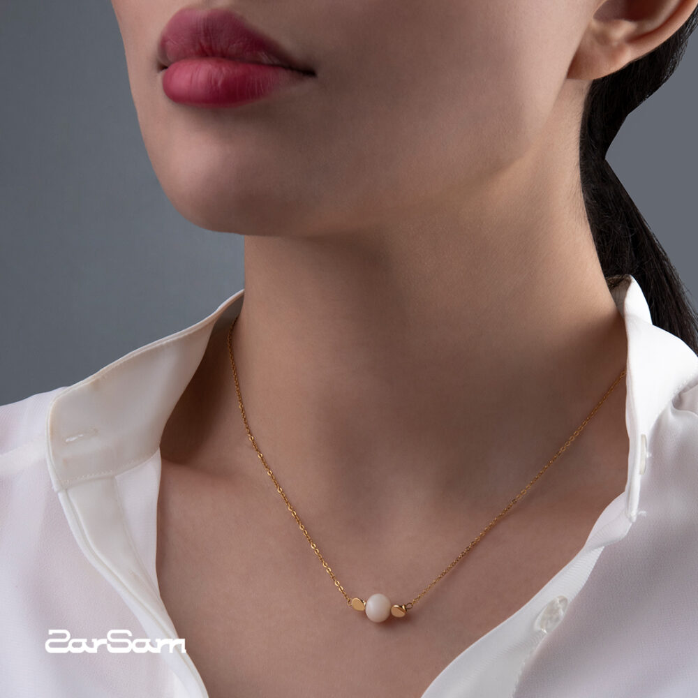 گردنبند مروارید زنانه لوتوس با آبکاری طلا سری زروار - 2