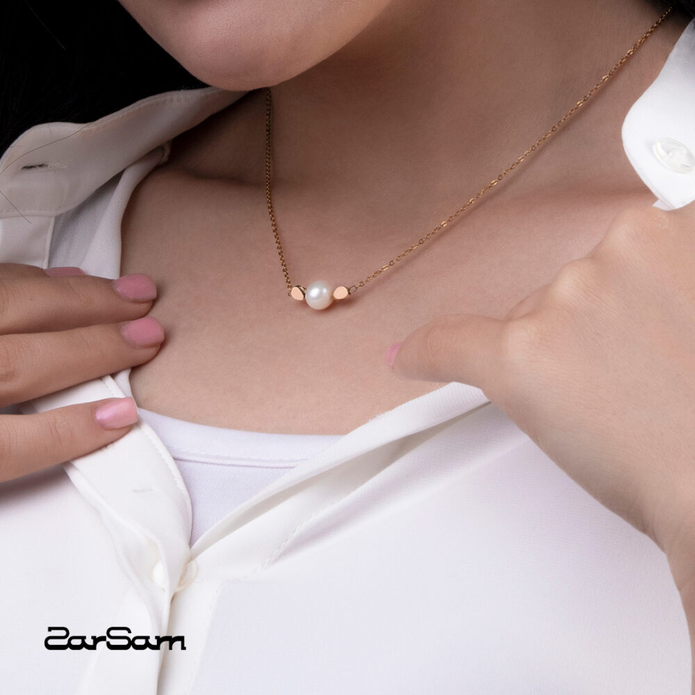 گردنبند مروارید زنانه لوتوس با آبکاری طلا سری زروار - 3