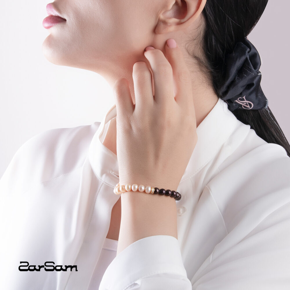 دستبند مروارید زنانه پامچال با آبکاری طلا سری زروار - 5