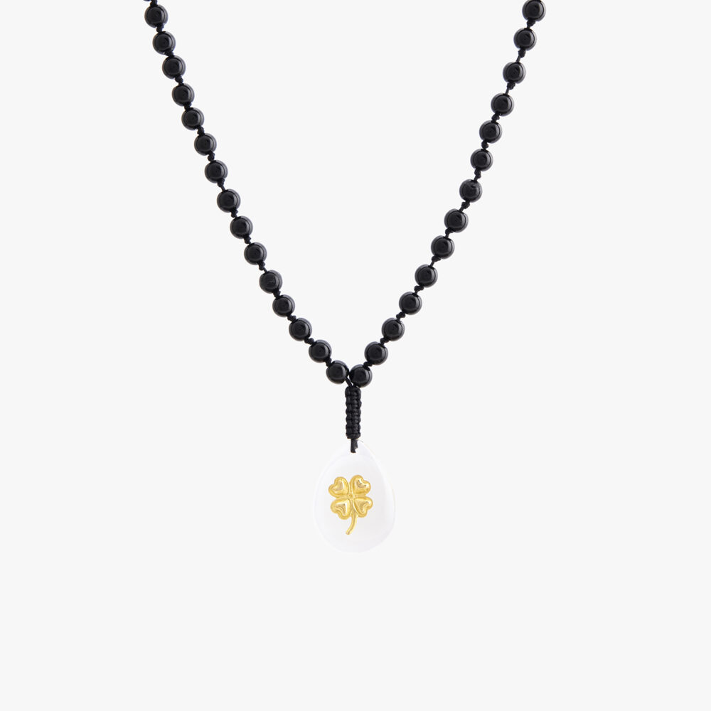 گردنبند زنانه شبدر با ورق طلا و سنگ سری باران - 1