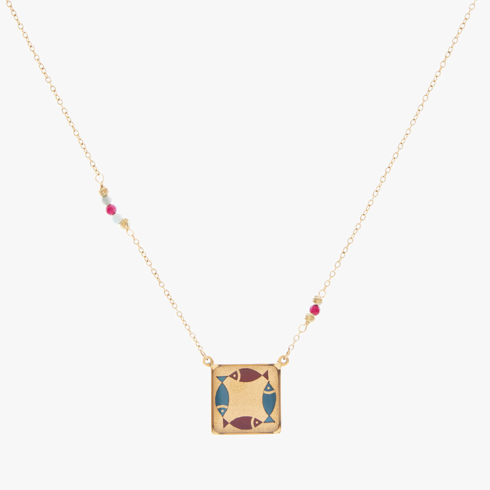 گردنبند زنانه ماهیک با ورق طلا و زنجیر سری یزدان - 1