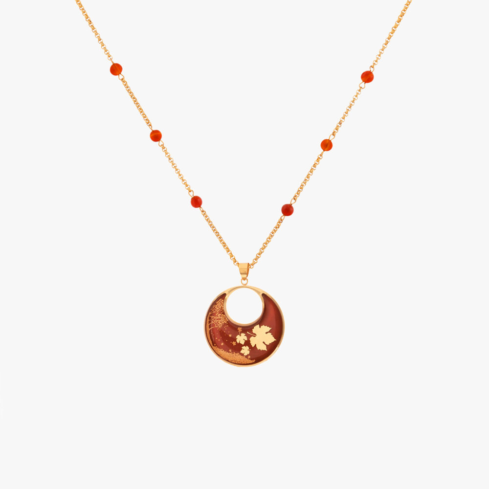 گردنبند زنانه پاییز با ورق طلا و زنجیر سری آیلا - 1