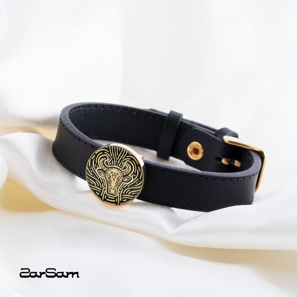 دستبند مردانه اردیبهشت با ورق طلا و چرم سری سپهر - 2