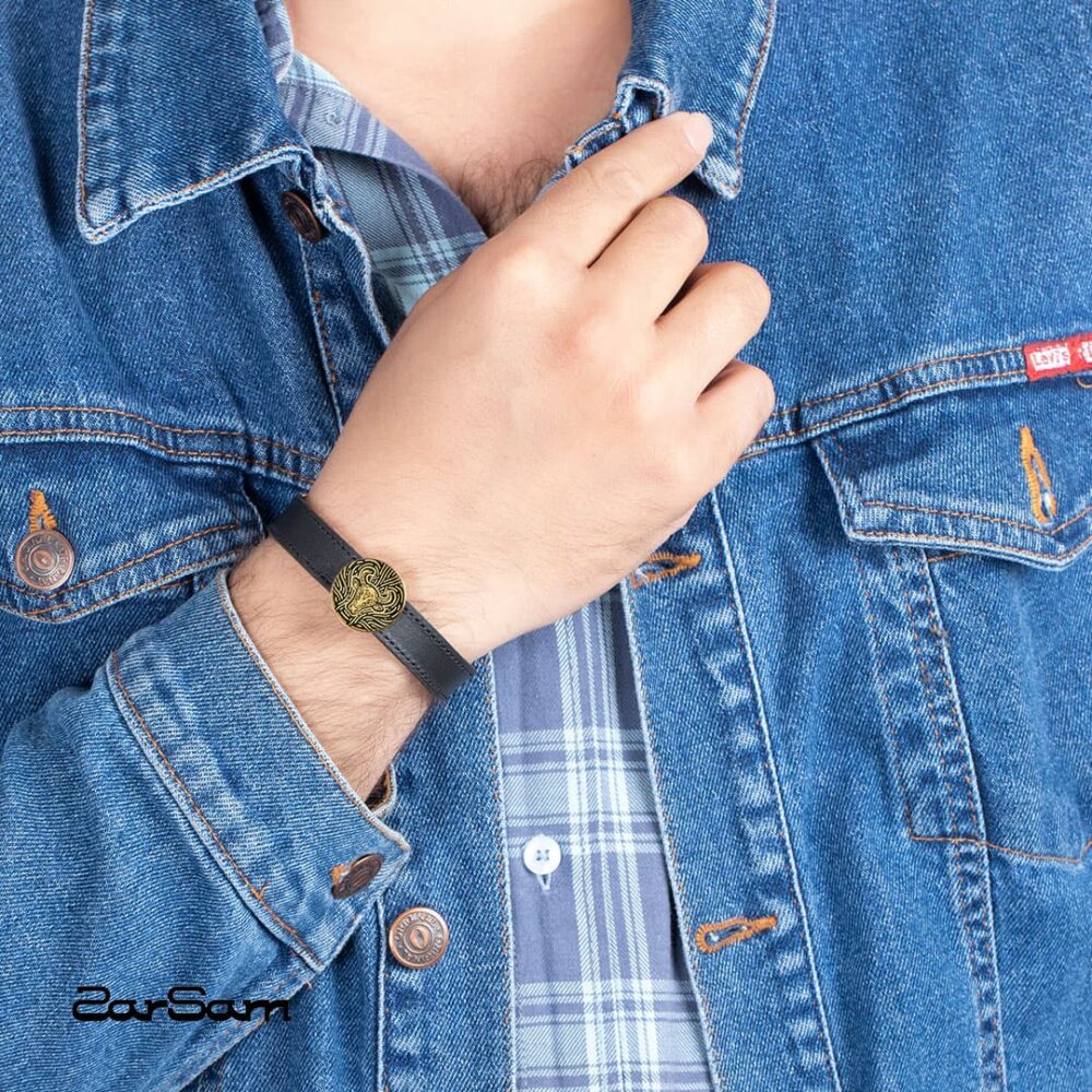 دستبند مردانه اردیبهشت با ورق طلا و چرم سری سپهر - 4