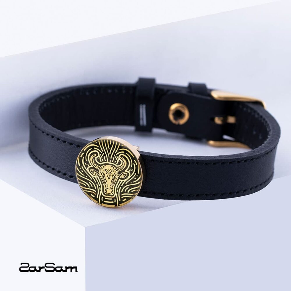 دستبند مردانه اردیبهشت با ورق طلا و چرم سری سپهر - 5