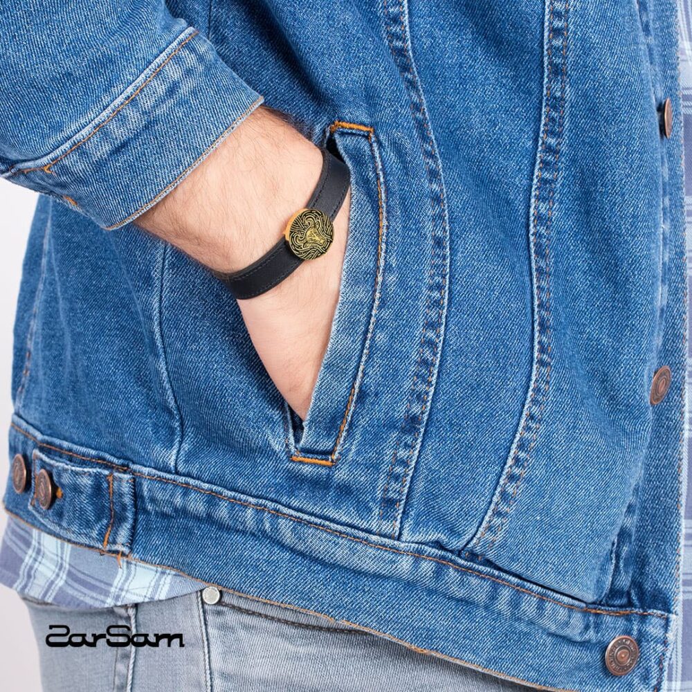 دستبند مردانه اردیبهشت با ورق طلا و چرم سری سپهر - 3