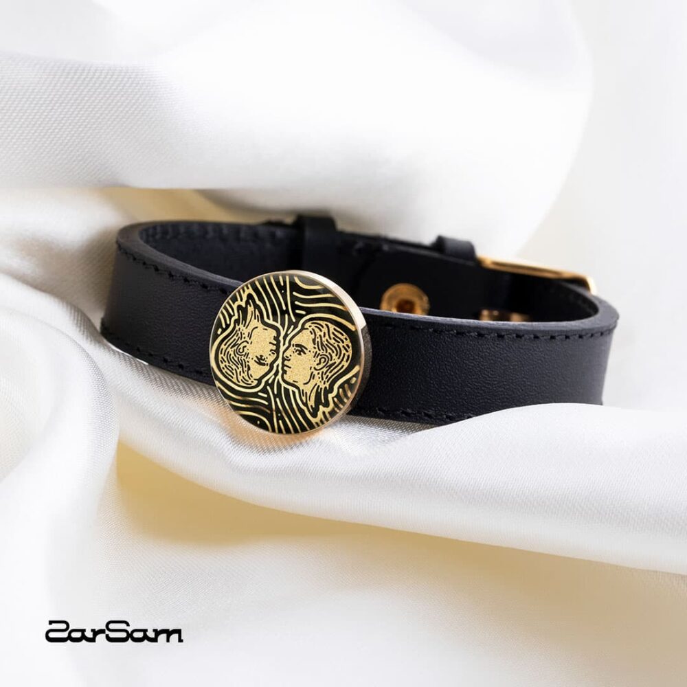 دستبند مردانه خرداد با ورق طلا و چرم سری سپهر - 2