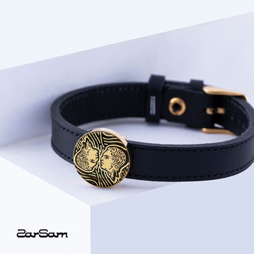 دستبند مردانه خرداد با ورق طلا و چرم سری سپهر - 3