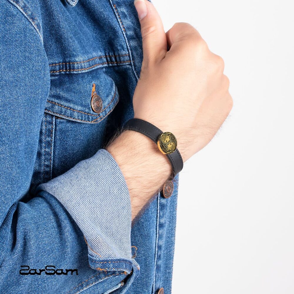 دستبند مردانه خرداد با ورق طلا و چرم سری سپهر - 5