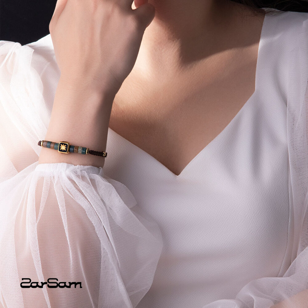 دستبند زنانه فلک با ورق طلا و سنگ سری زینو - 2