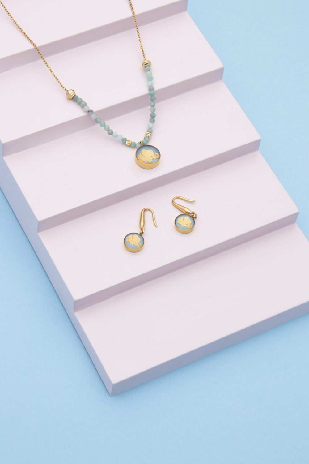 گوشواره عصایی بچه گانه فیل با ورق طلا سری آوا - 7