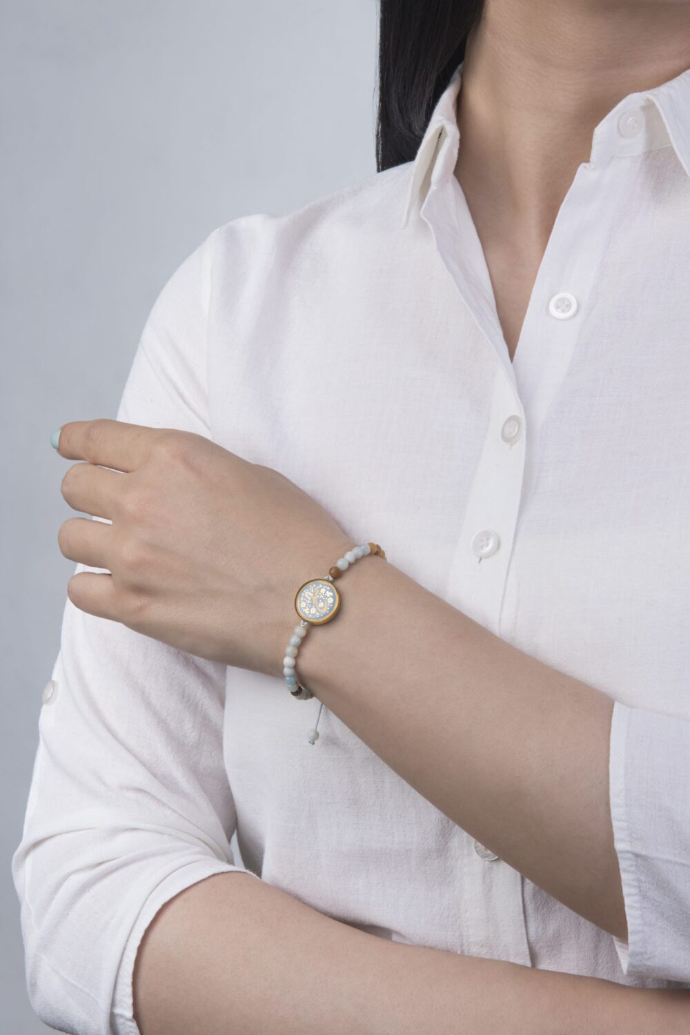 دستبند زنانه صلح با ورق طلا و سنگ سری مانی کلاسیک - 2