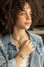 گردنبند بچه گانه دایناسور با ورق طلا و سنگ سری شادی - 5