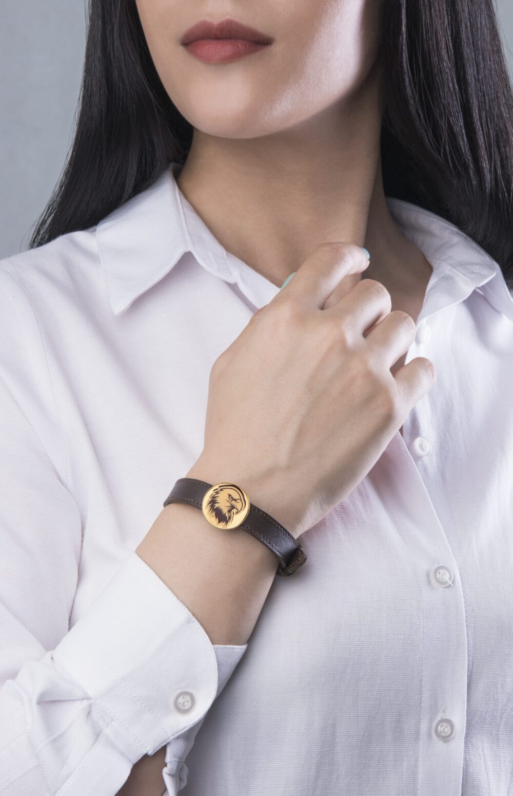 دستبند مردانه عقاب با ورق طلا و چرم سری جهان - 3