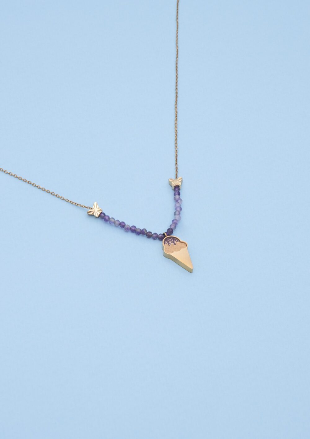 گردنبند زنانه آلما با ورق طلا و زنجیر سری بستنی - 3