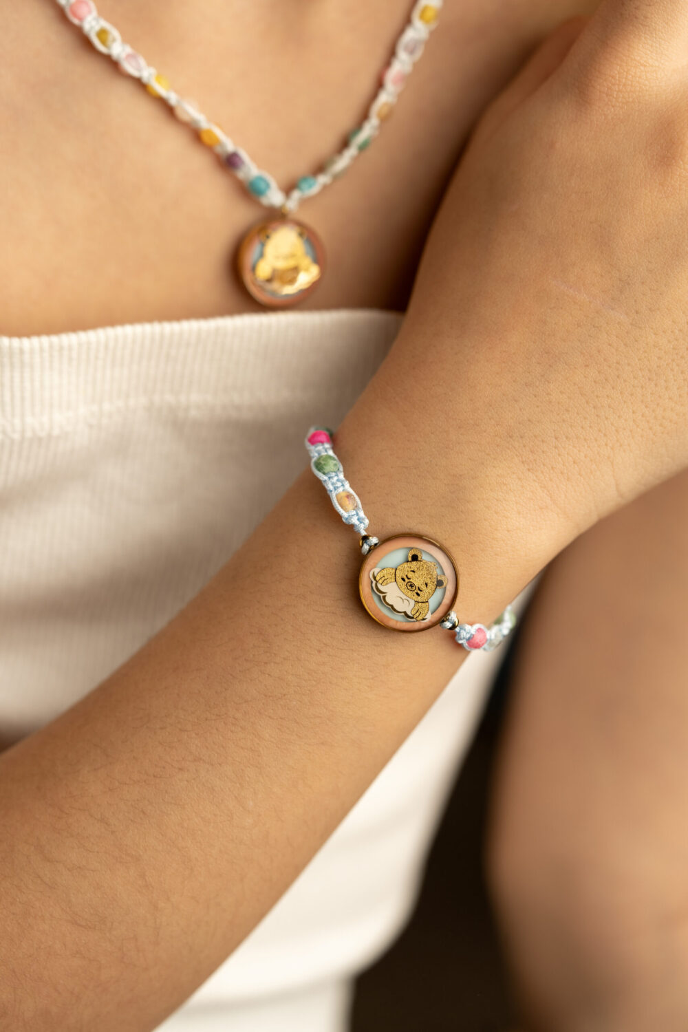 دستبند بچه گانه پاندا با ورق طلا و سنگ سری شادی - 2