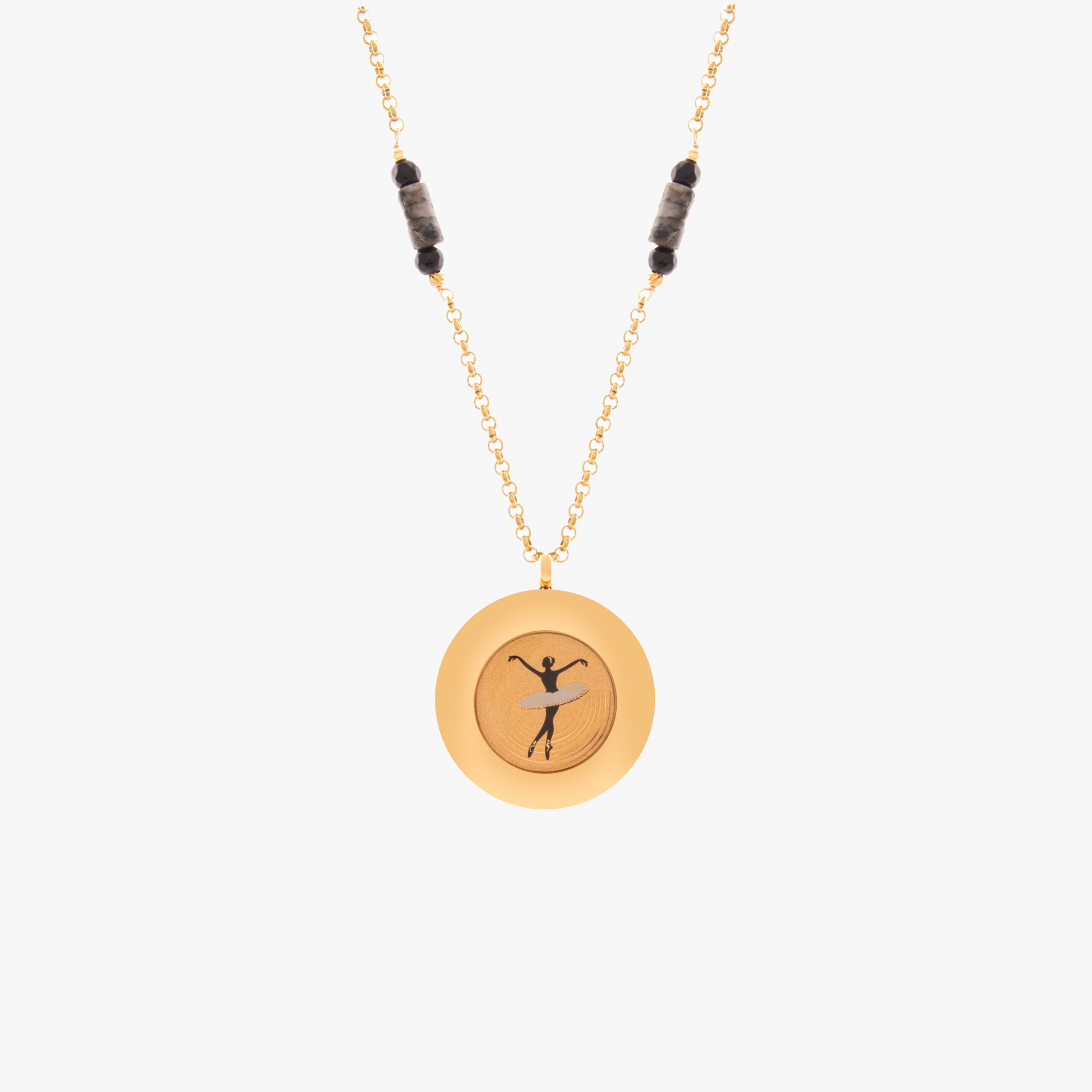 گردنبند زنانه بالرین لاکت با ورق طلا و زنجیر سری ترمه