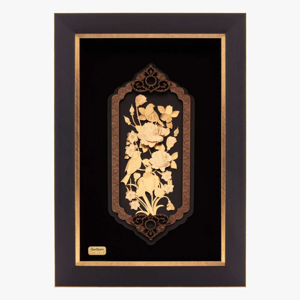 10018630-G تابلو طلا حیوانات گل و مرغ مشکی - 1